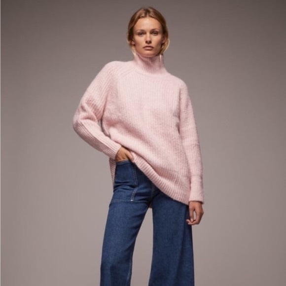 Zara Blush Pastel Ballet Pink Chunky Knit Cozy Plush Turtleneck Sweater - Picture 1 of 8
